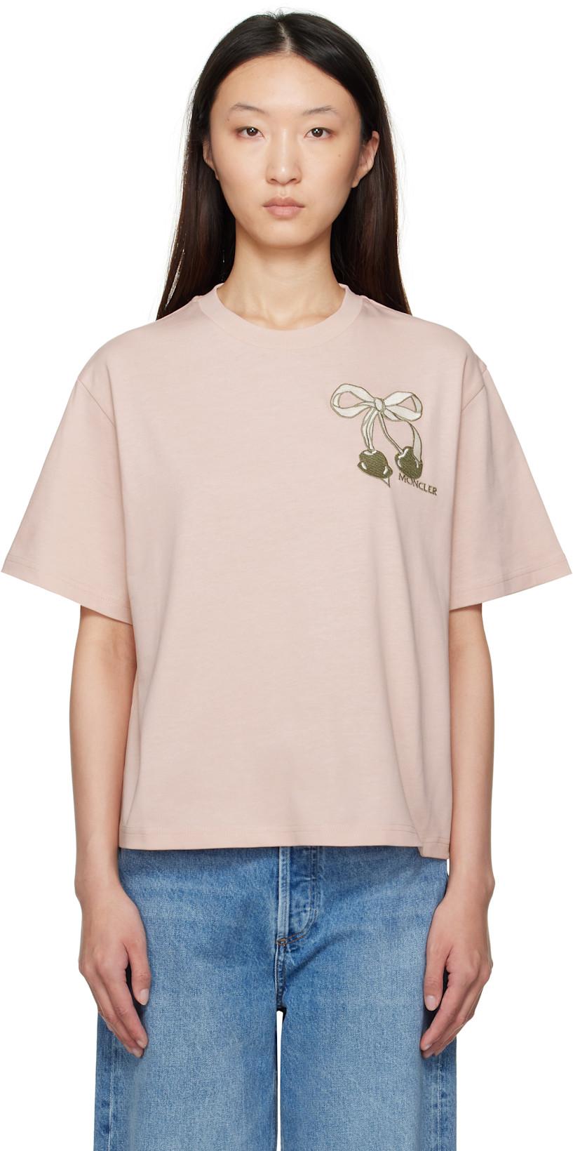 Pink Embroidered Cherry Logo Cotton T-shirt by MONCLER