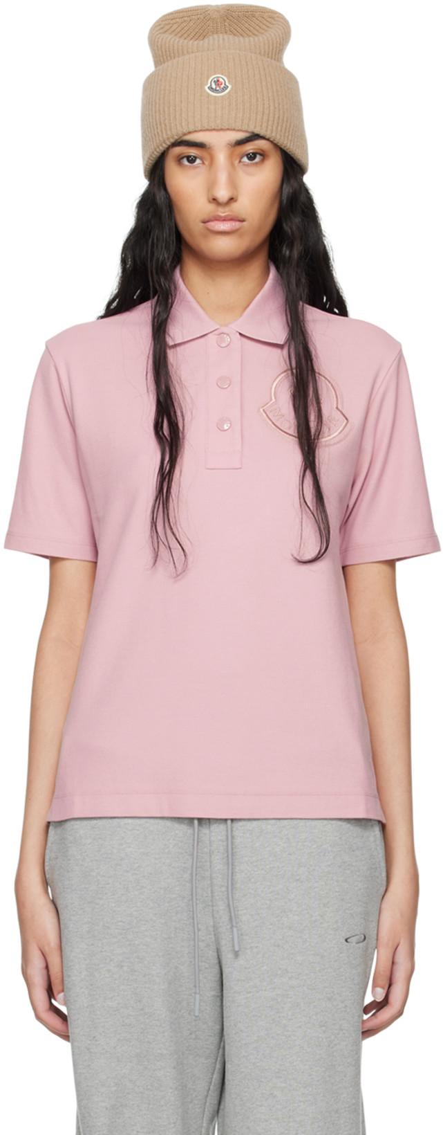 Pink Embroidered Polo by MONCLER