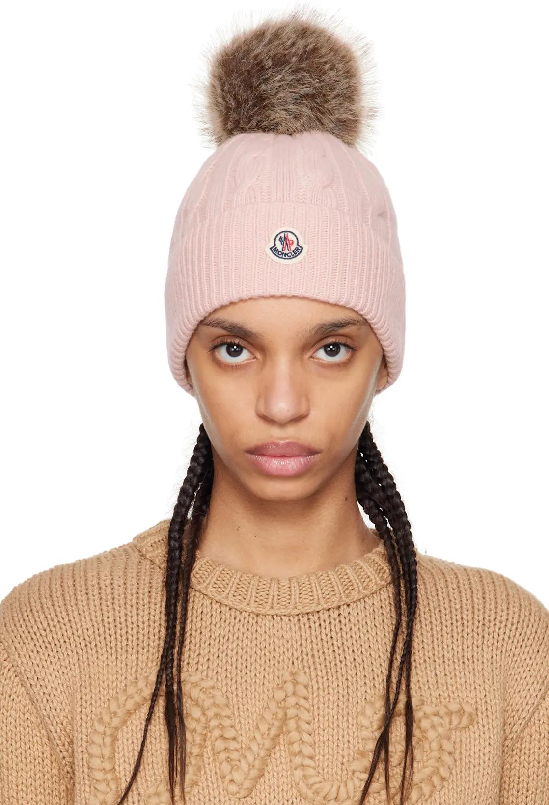 Pink Wool & Cashmere Pom Pom Beanie by MONCLER