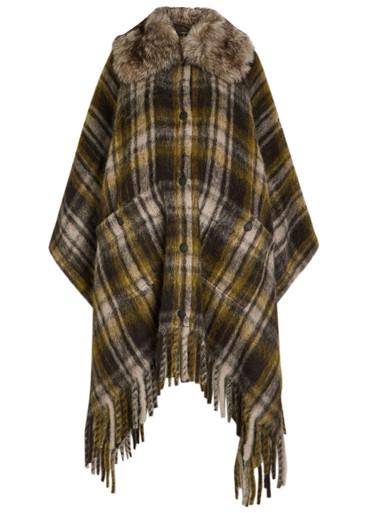 Plaid brushed wool-blend cape by MONCLER