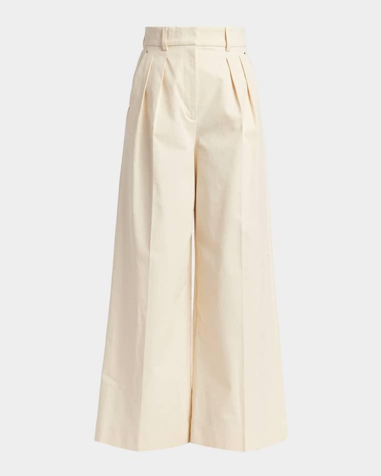 Pleated Wide-Leg Cropped Trousers by MONCLER