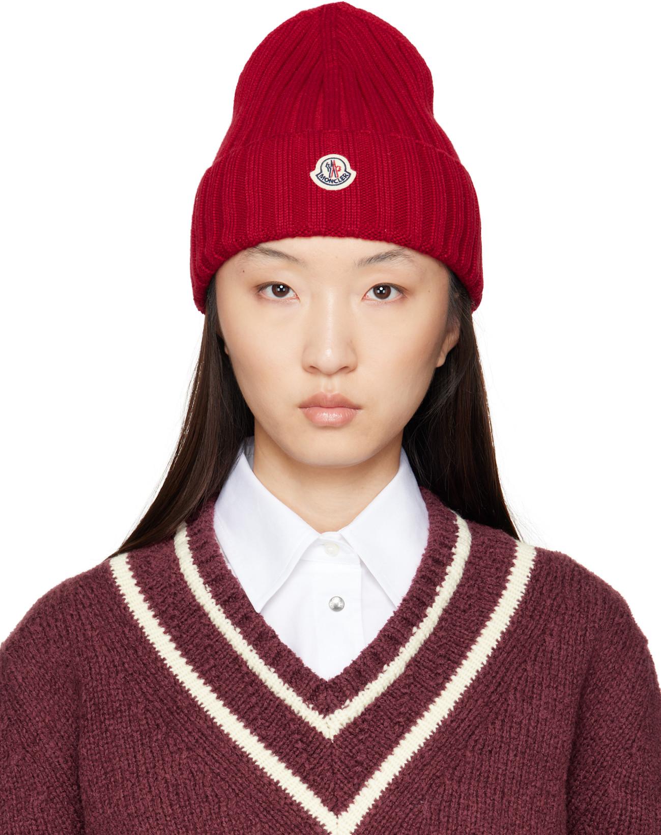 Red Wool Beanie by MONCLER