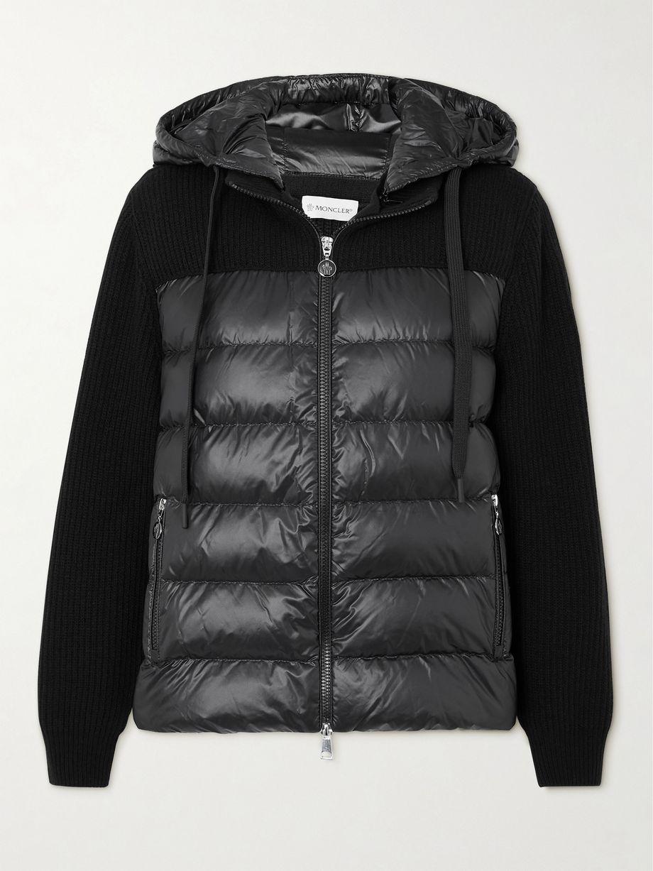 Ribbed quilted hoodied wool-trimmed shell down jacket by MONCLER