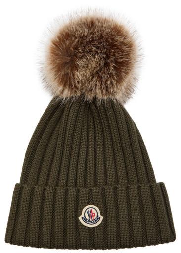 Ribbed wool bobble hat by MONCLER