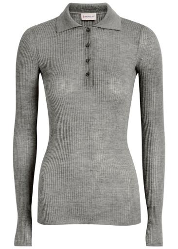 Ribbed wool polo top by MONCLER