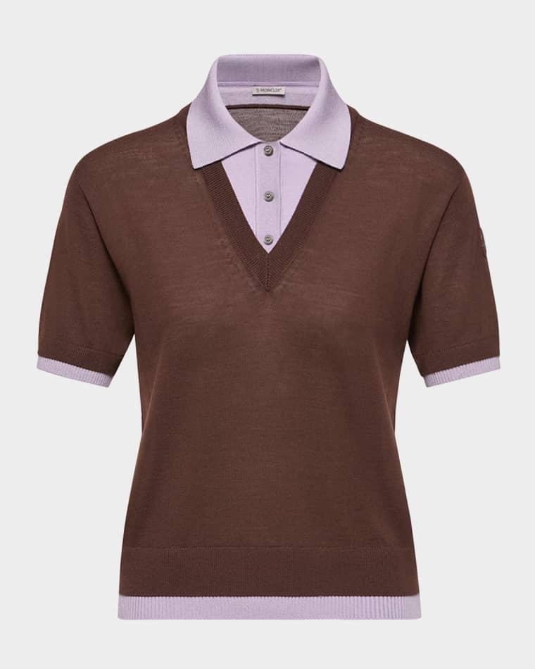 Short-Sleeve Layered Polo Sweater by MONCLER