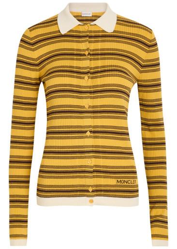 Striped ribbed cotton-knit polo top by MONCLER