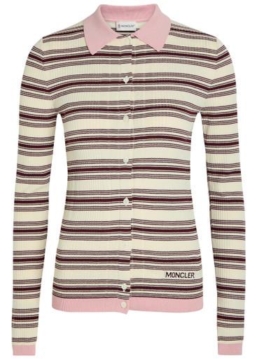 Striped ribbed cotton-knit polo top by MONCLER