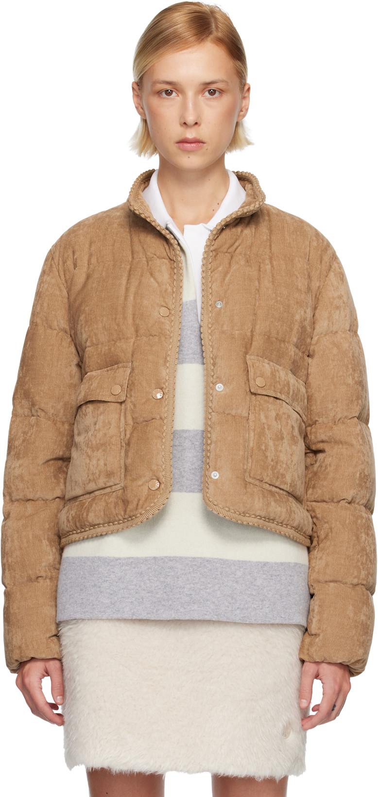 Tan Essarts Braided Trim Corduroy Short Down Jacket by MONCLER
