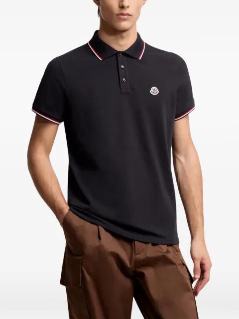 Tricolour-Trimmed logo-patch polo shirt by MONCLER