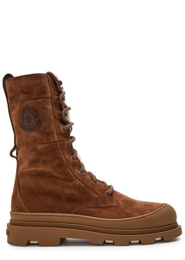 Vera High shearling-trimmed suede mid-calf boots by MONCLER