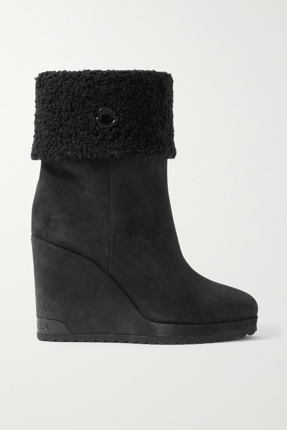 W Short faux shearling-lined suede wedge ankle boots by MONCLER
