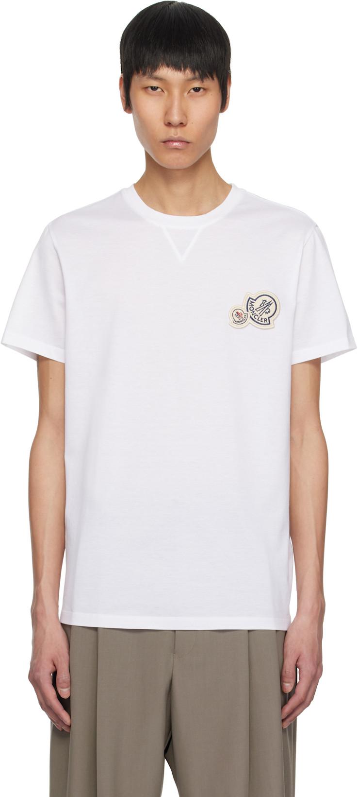White Double Logo Patch Cotton T-shirt by MONCLER