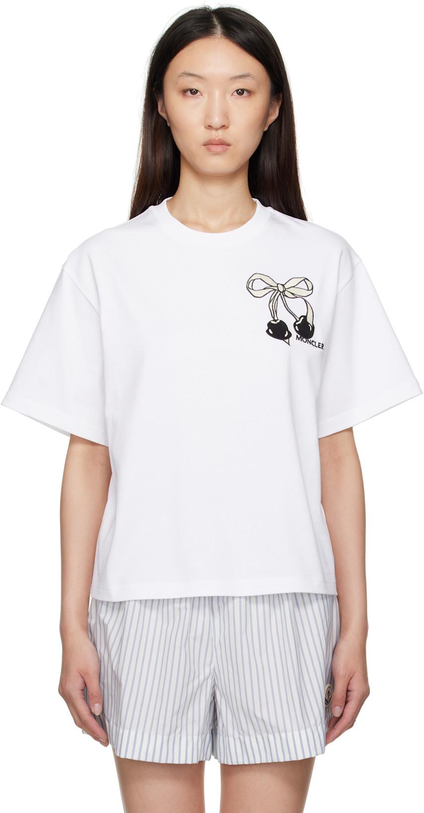 White Embroidered Cherry Logo Cotton T-shirt by MONCLER