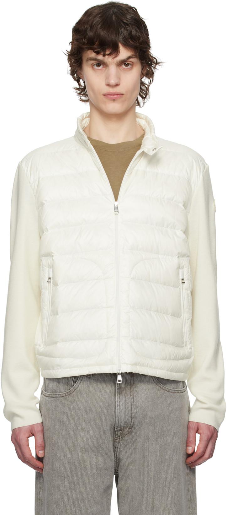 White Padded Wool Zip-Up Down Jacket by MONCLER