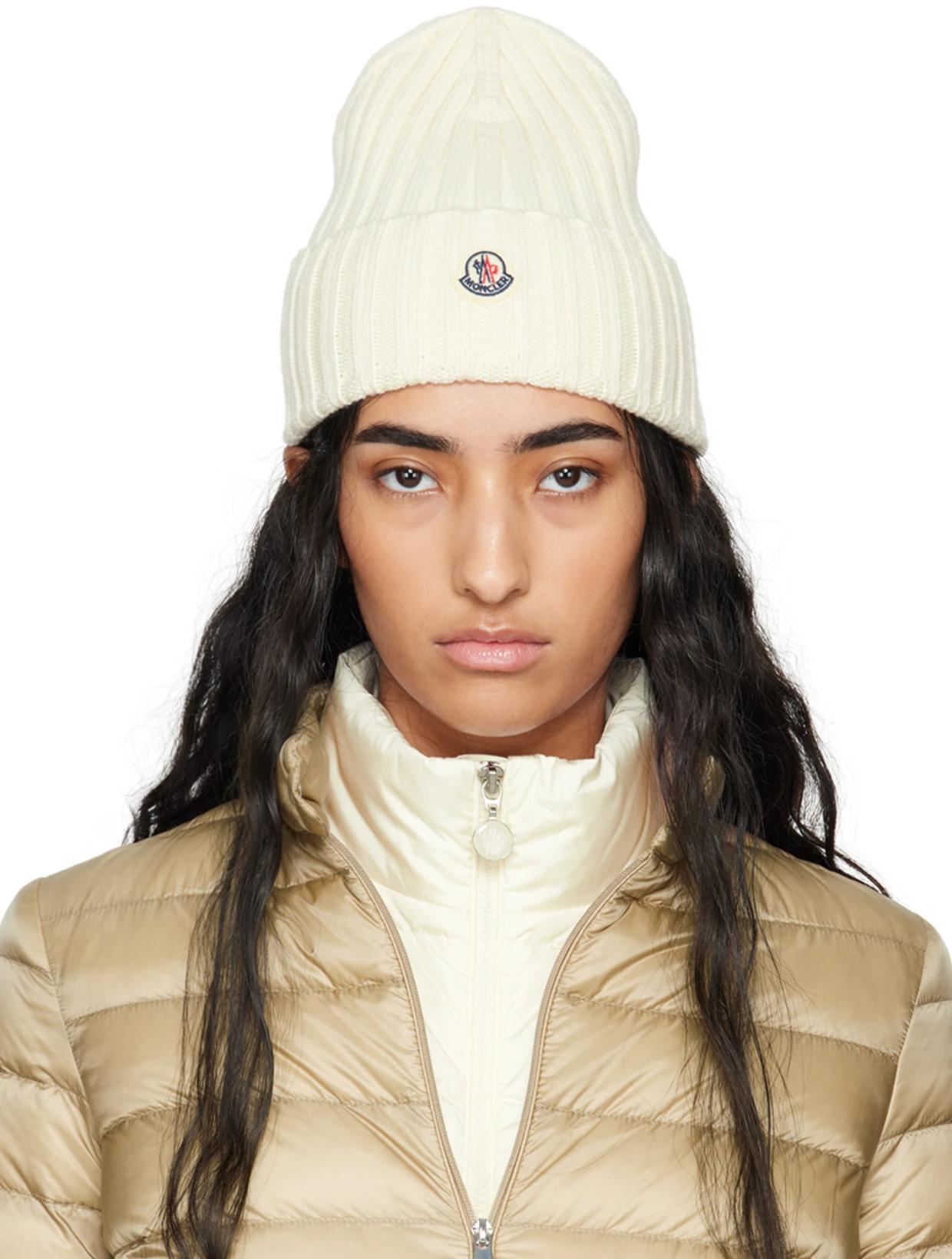 White Wool Beanie by MONCLER