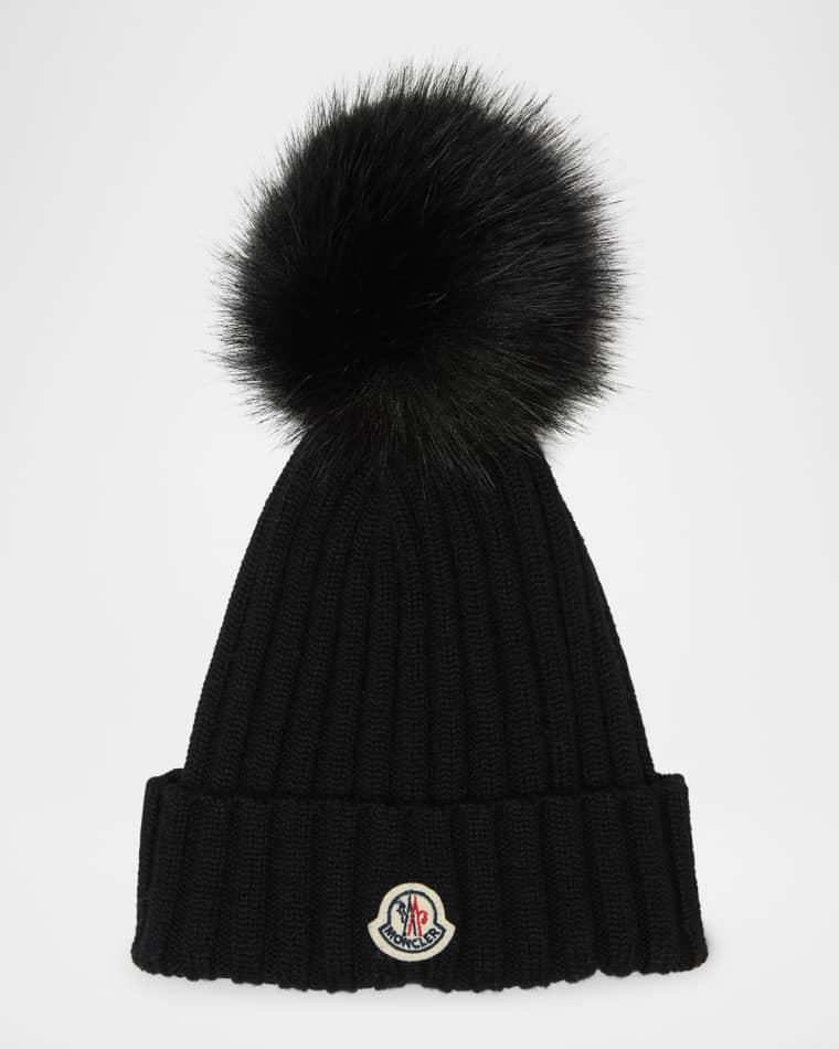 Wool Beanie with Faux Fur Pom by MONCLER