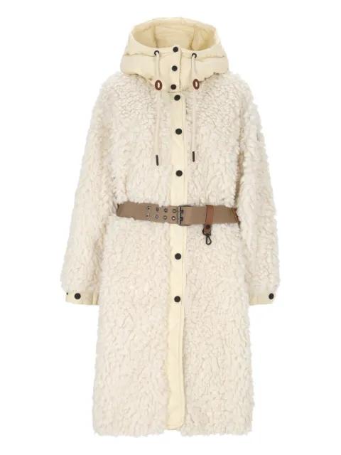 belted hoodied coat by MONCLER