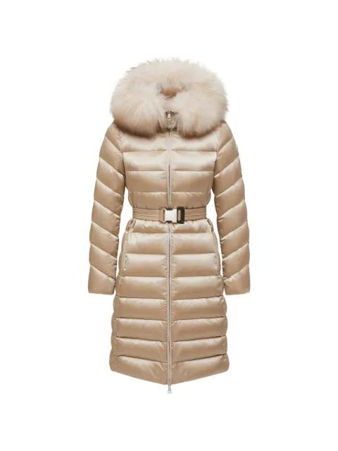 fur collar belted coat by MONCLER