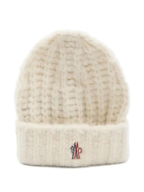 knitted logo-patch beanie hat by MONCLER