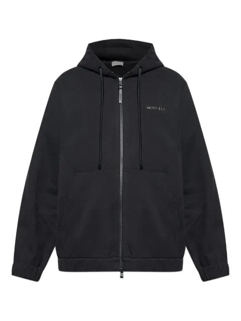 leather-logo zip-up hoodie by MONCLER