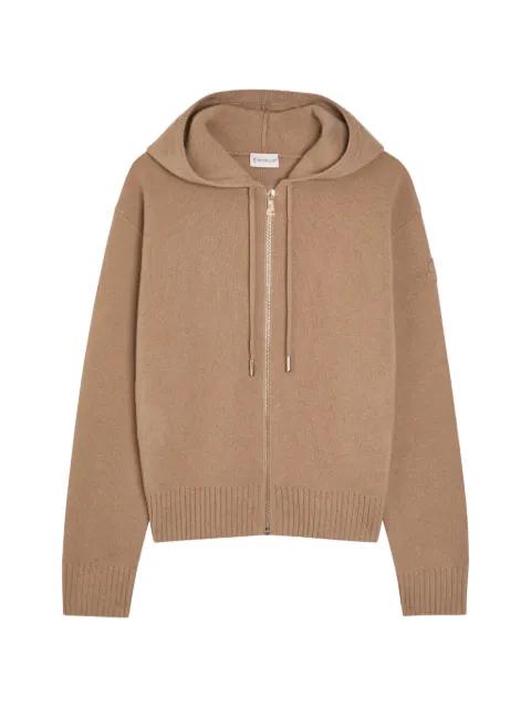 logo-patch drawstring-hood cardigan by MONCLER