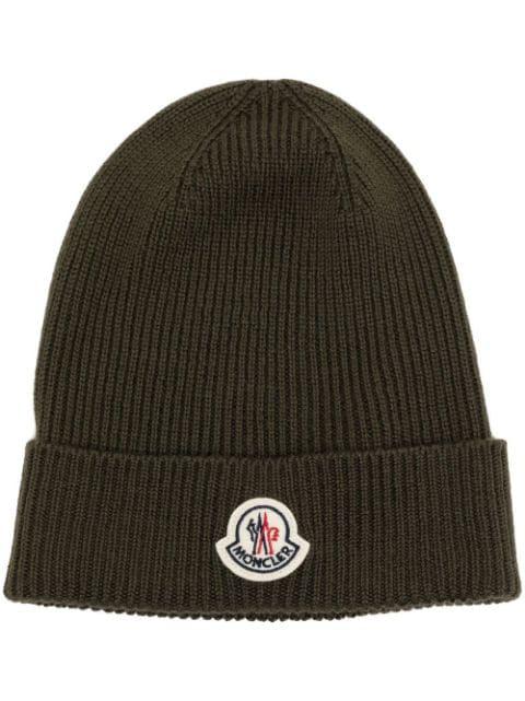 logo-patch ribbed beanie by MONCLER