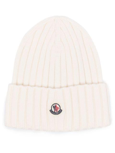 logo-patch ribbed beanie by MONCLER