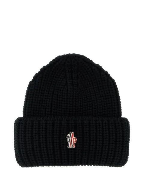 logo-patch ribbed beanie by MONCLER