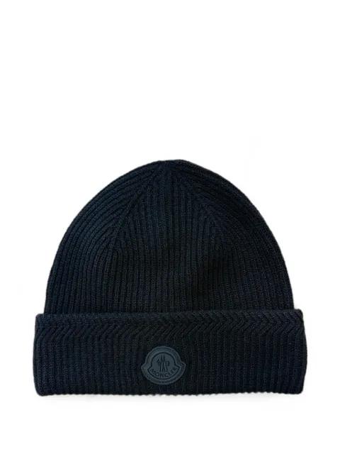 logo-patch ribbed beanie hat by MONCLER