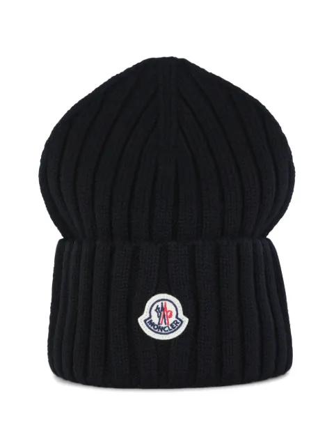 logo-patch ribbed beanie hat by MONCLER