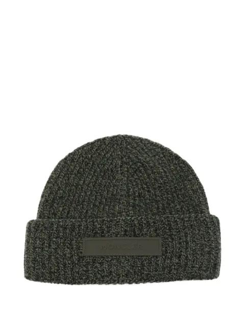 logo-patch ribbed-knit beanie by MONCLER