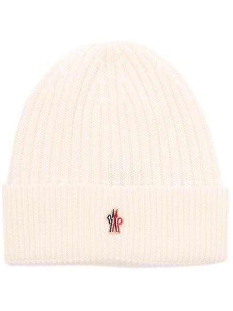logo-patch ribbed-knit beanie hat by MONCLER