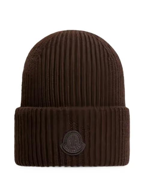 logo-patch ribbed-knit beanie hat by MONCLER