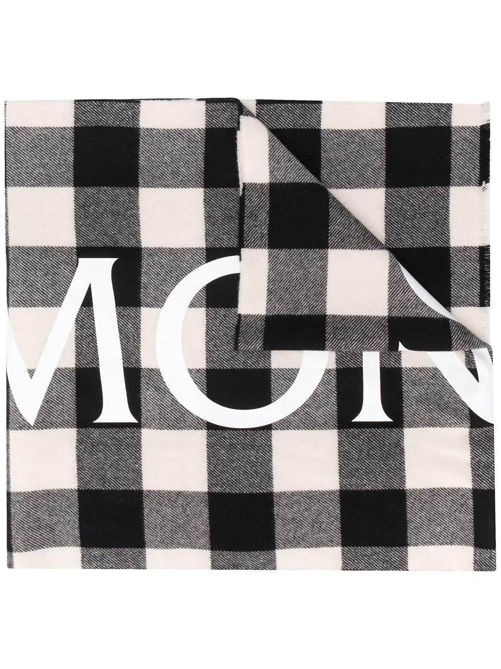 logo print checked scarf by MONCLER