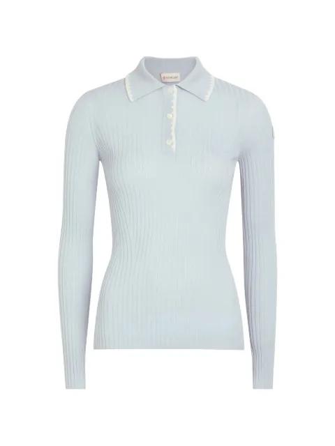 ribbed-knit embroidered-trim polo-shirt by MONCLER