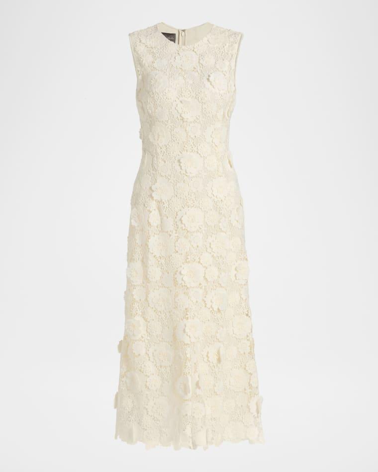 3D Flower Guipure Sleeveless Midi Dress by MONIQUE LHUILLIER