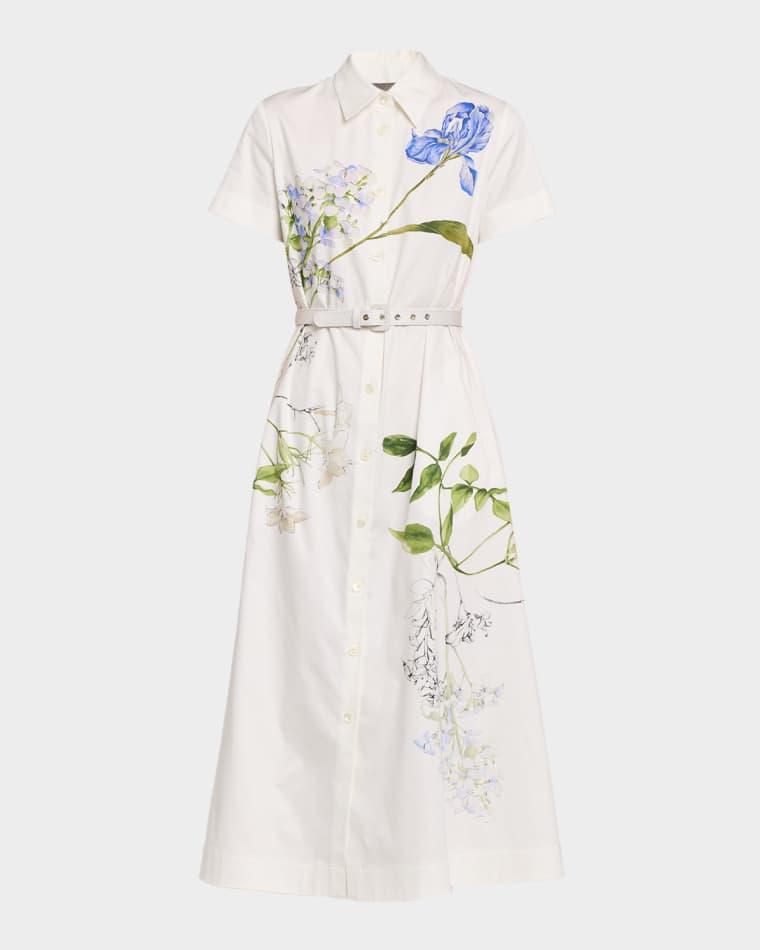 Floral Cotton Short-Sleeve Midi Shirtdress by MONIQUE LHUILLIER