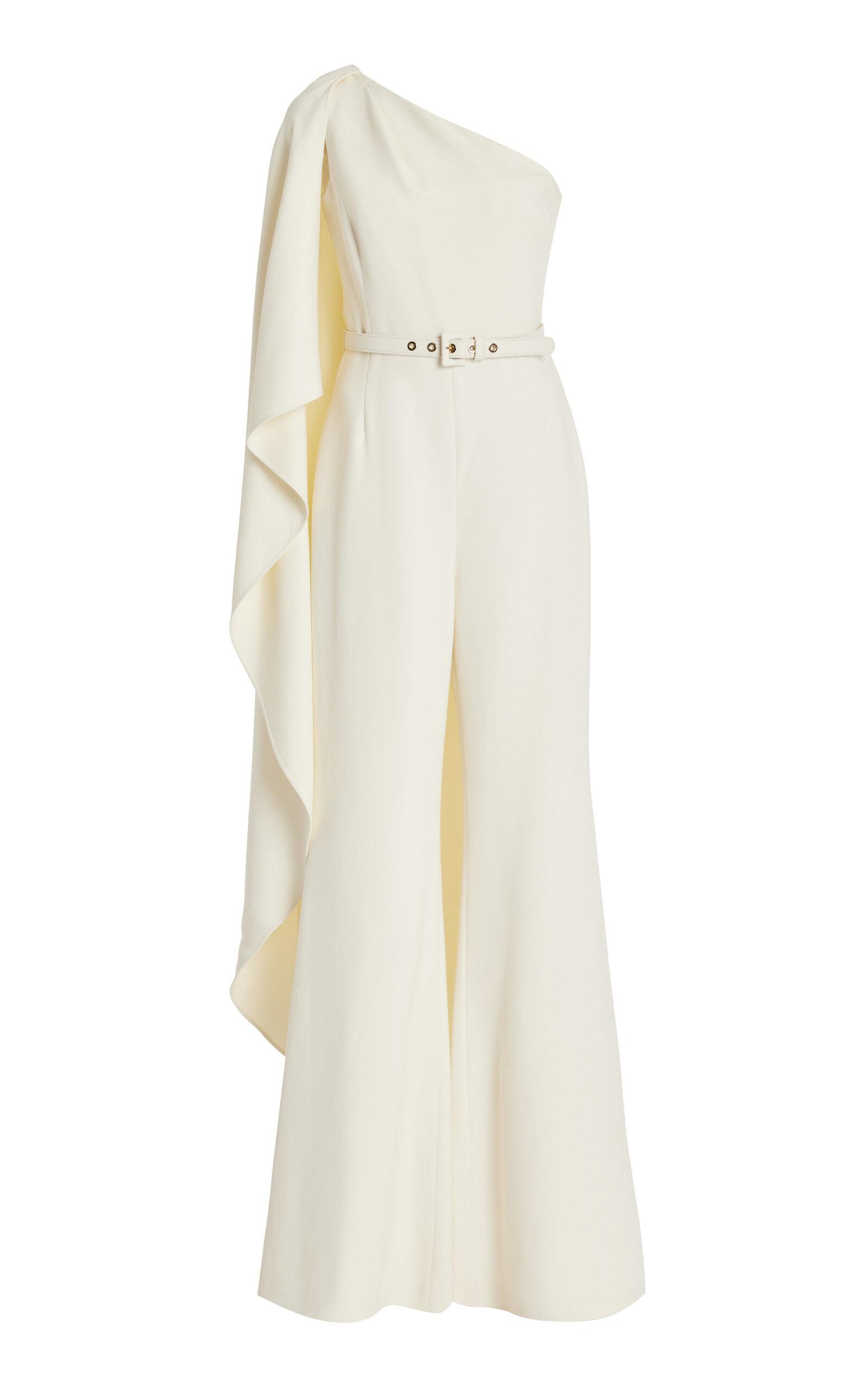 Monique Lhuillier - Draped One-Shoulder Crepe Jumpsuit - Ivory - - Moda Operandi by MONIQUE LHUILLIER