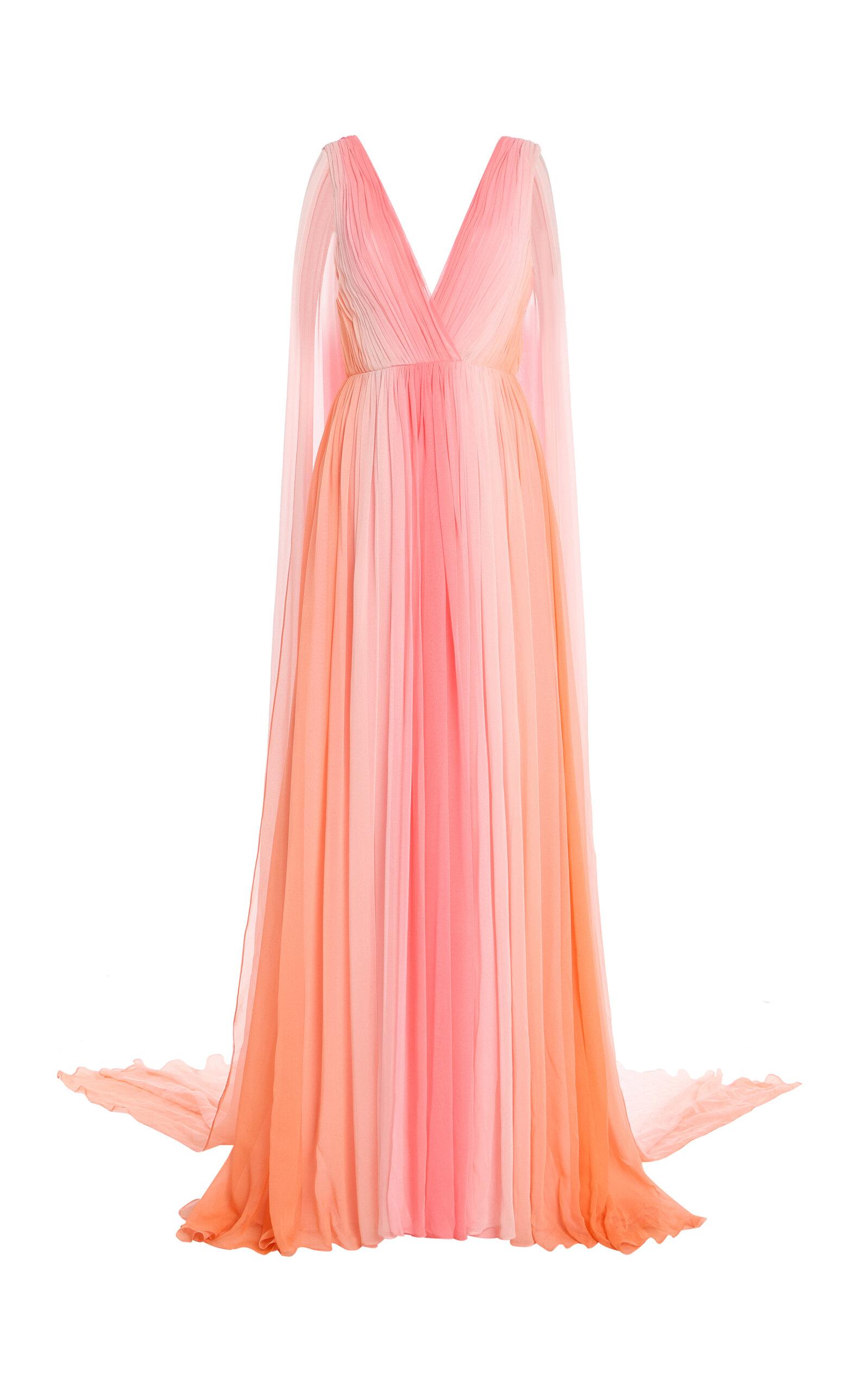 Monique Lhuillier V-Neck Silk Pleated Gown With Streamers - Moda Operandi by MONIQUE LHUILLIER