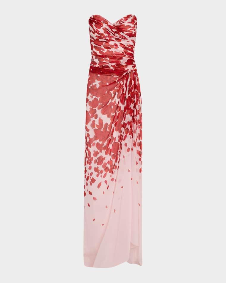 Strapless Draped Chiffon Slit Gown by MONIQUE LHUILLIER