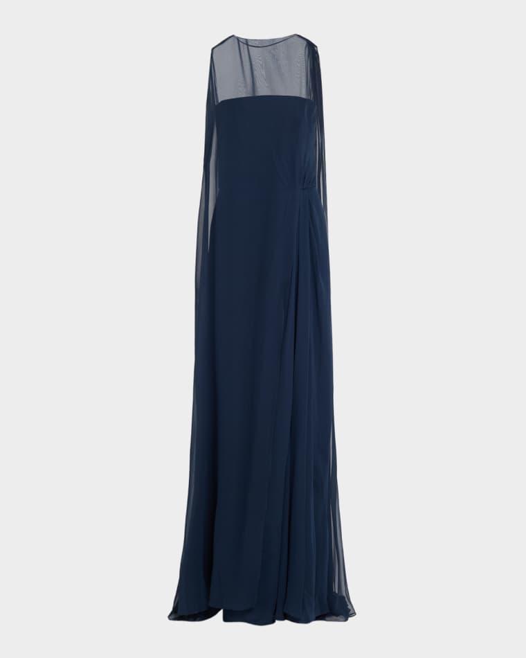 Strapless Silk Slit Gown With Cape by MONIQUE LHUILLIER
