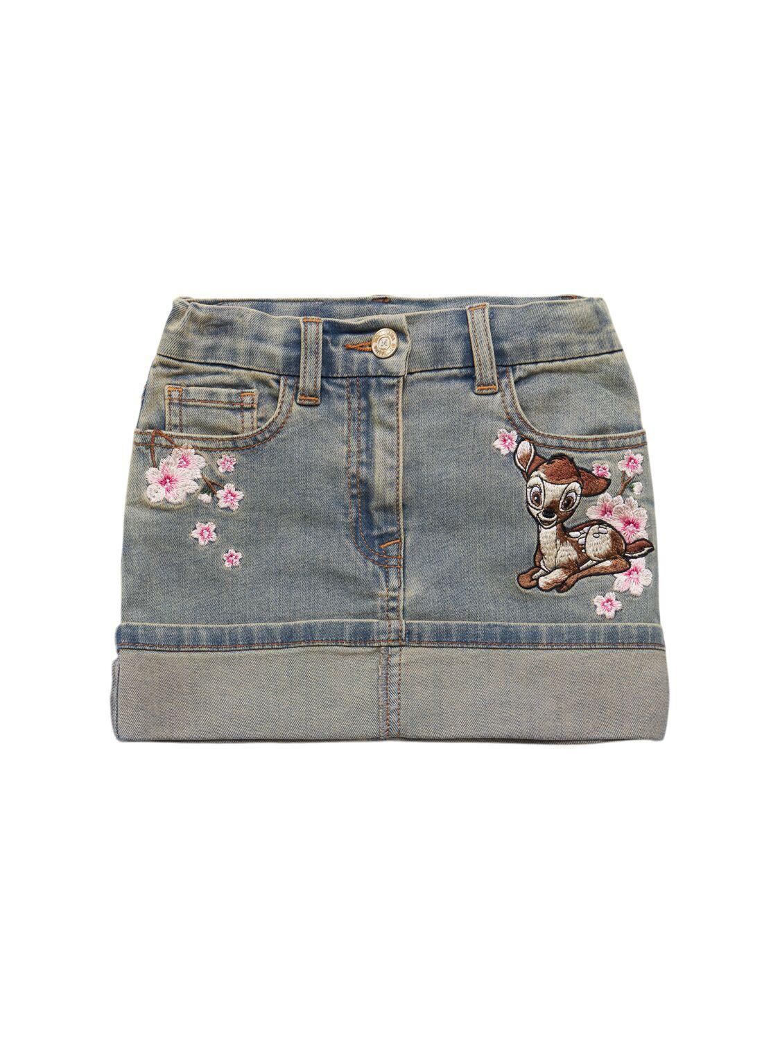 Bambi Embroidered Denim Skirt by MONNALISA