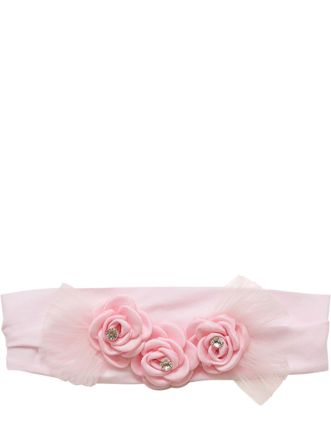 Stretch Cotton Jersey Headband W/flowers by MONNALISA