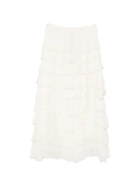 Mlmtritone ruffled tiered midi skirt by MONOCHROME