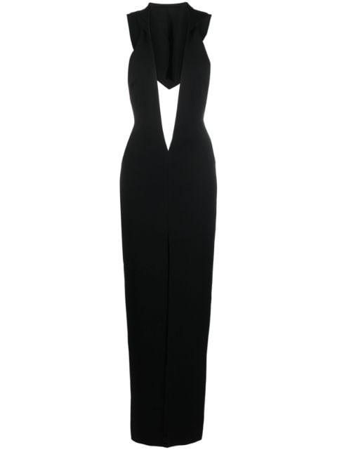 V-neck hoodied gown by MONOT