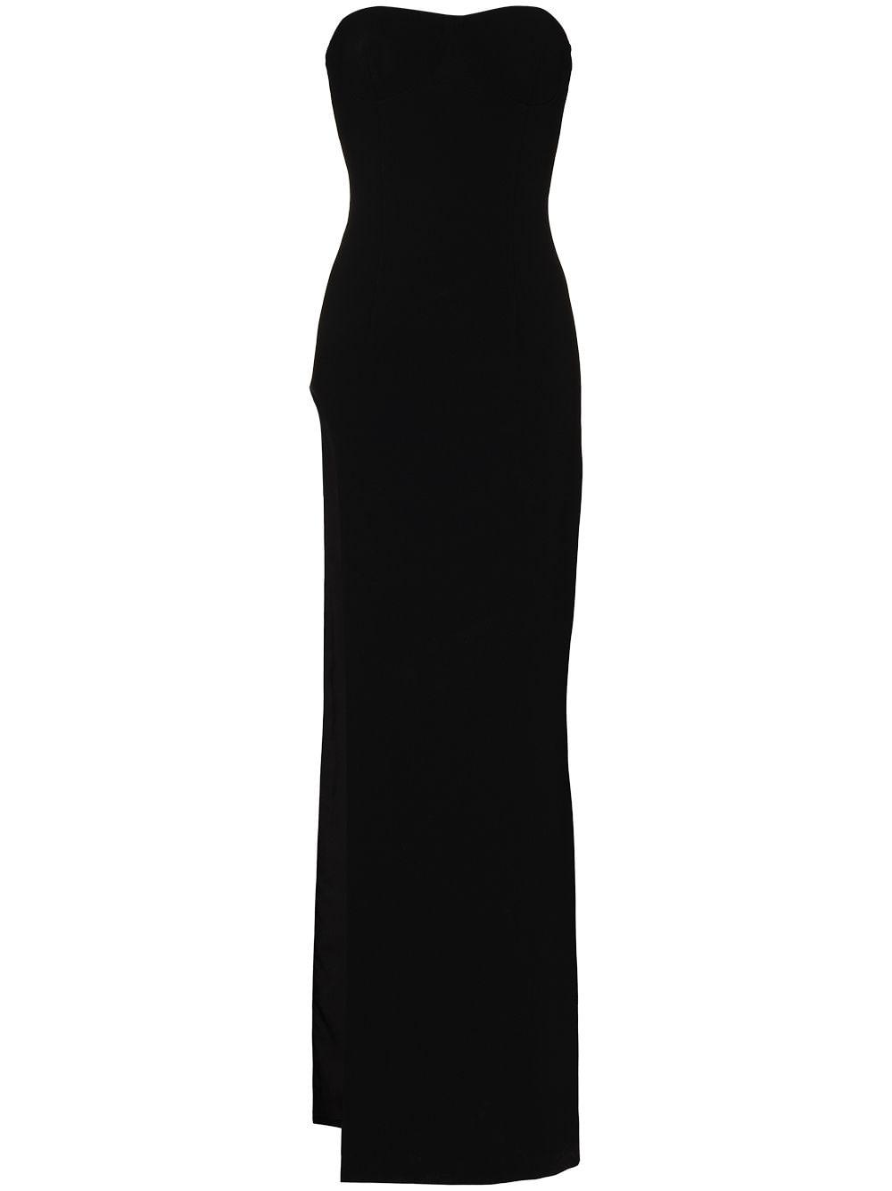 high-slit strapless tube gown by MONOT