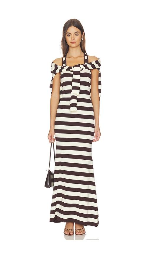 Monse Back Knot Knitted Maxi Dress in Brown,Ivory by MONSE