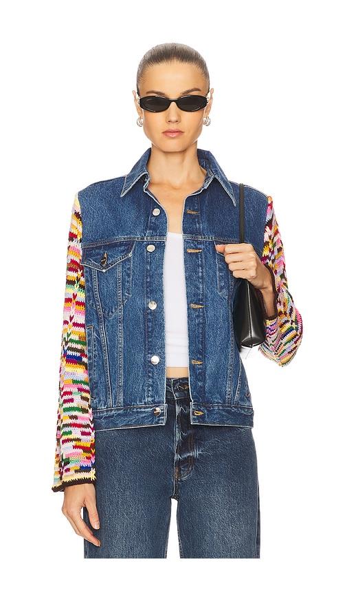 Monse Crochet Sleeves Denim Jacket in Blue by MONSE