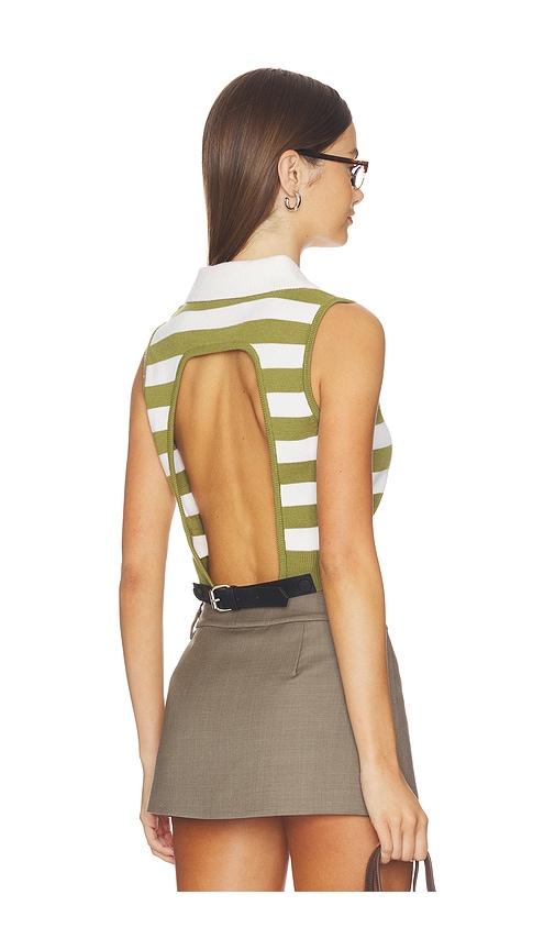 Monse Leather Belt Cut Out Knitted Top in Sage,Ivory by MONSE